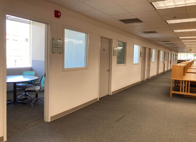 student study carrels in the library atrium